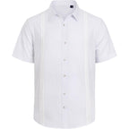 Mens Linen Shirts Short Sleeve Button Down Shirt Casual Cuban Guayabera Lightweight Summer Beach Solid Tops