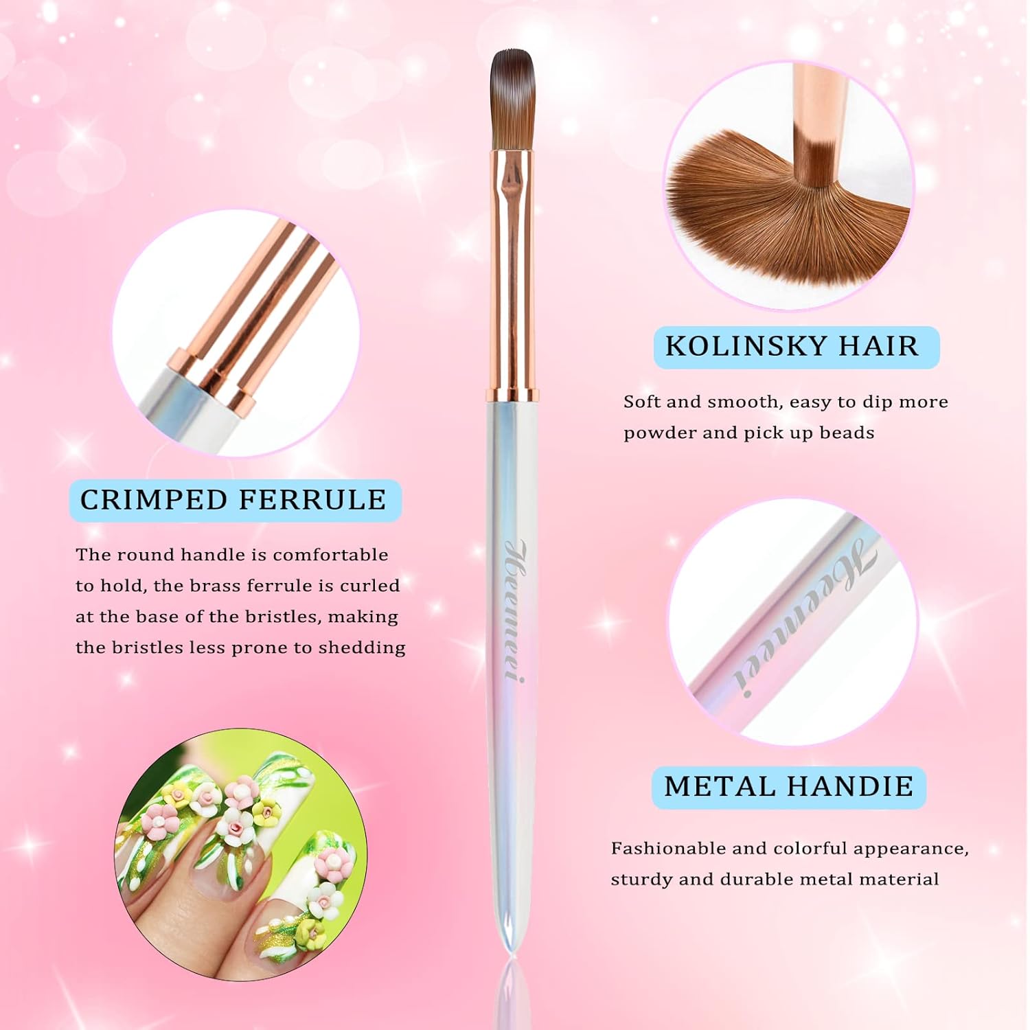 Acrylic Nail Brush Size 12, 100% Pure Kolinsky Nail Art Brush, Sturdy Handle Acrylic Powder Design Tools for Professional Manicure DIY Home Salon (12#)