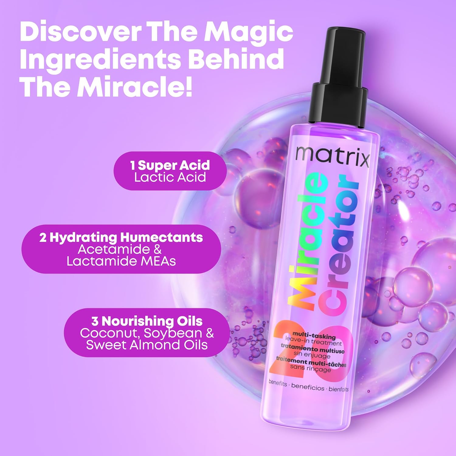 Matrix Miracle Creator Leave-In Conditioner Spray - Heat Protectant, Anti-Frizz, Moisturizing & Detangling, For Damaged Hair, Sulfate Free