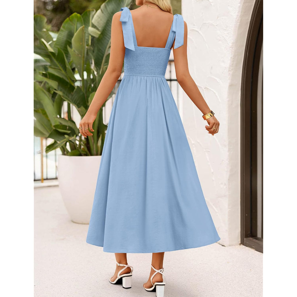 Zesica Women'S Summer Spaghetti Strap Maxi Dress 2026 Tie Shoulder Square Neck Flowy Wedding Guest Party Beach Long Dresses