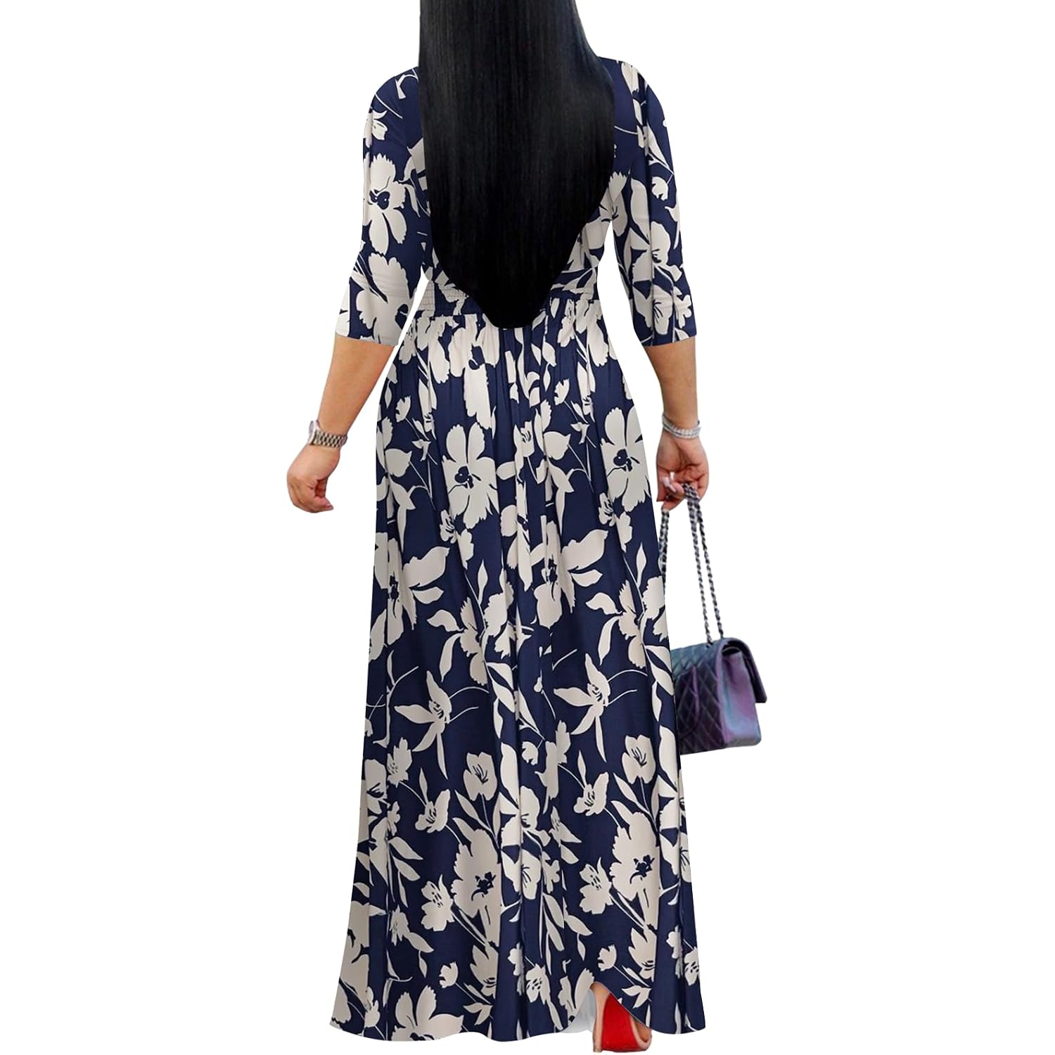 Yajedo Womens Casual Summer Maxi Dress Plus Size Sexy Wrap V Neck 3/4 Sleeve Sundress With Pockets