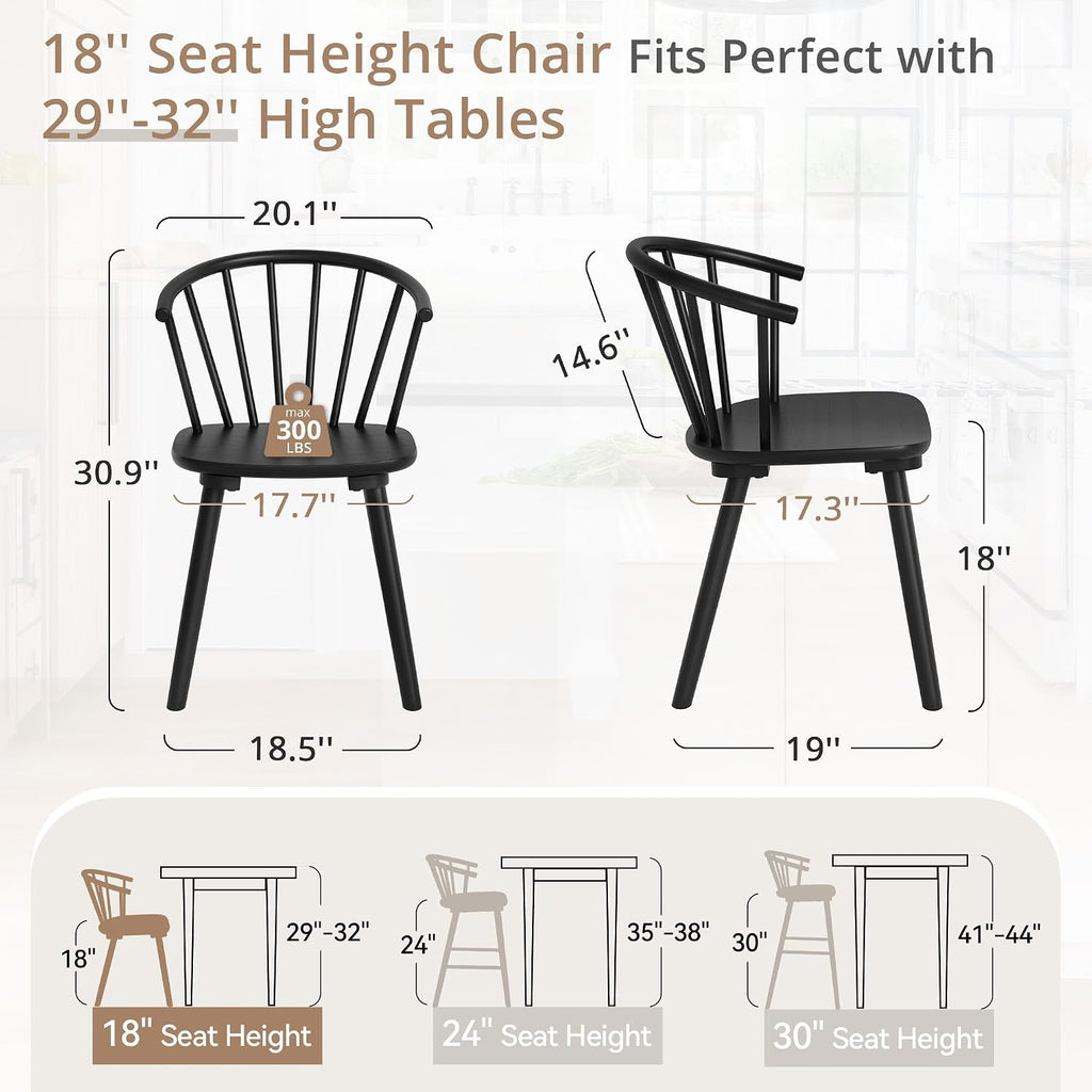 Lue Bona Black Dining Chairs Set Of 4, Farmhouse Wood Dining Chairs With Semicircular Backrest, Spindle Dining Chair For Kitchen And Dining Room, 18 Inch