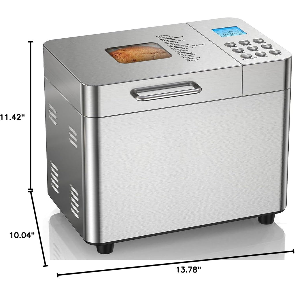 2LB Bread Maker Machine, OSIPOTO 17 in 1 Automatic Stainless Steel Bread Machine, Non-stick, Beginner-Friendly Controls, 15 Hour Timer, Easy to Clean Low Noise, High Success Rate for Homemade Bread