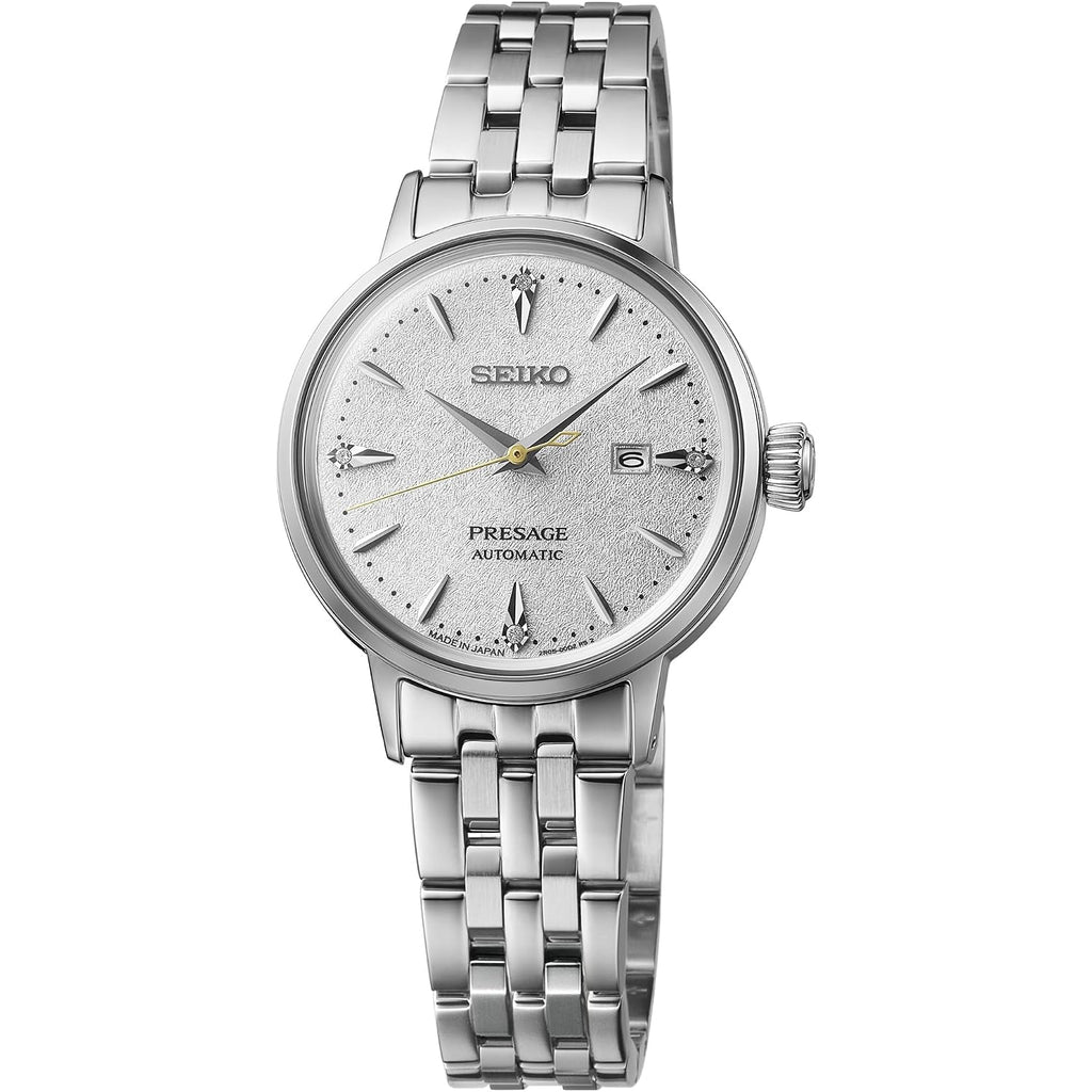 Seiko Presage Women'S Cocktail Time Automatic Watch, White Dial With Diamonds, Stainless Steel Bracelet, 50M Water Resistant