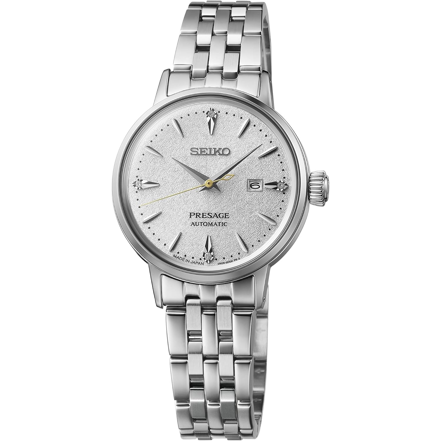Seiko Presage Women'S Cocktail Time Automatic Watch, White Dial With Diamonds, Stainless Steel Bracelet, 50M Water Resistant