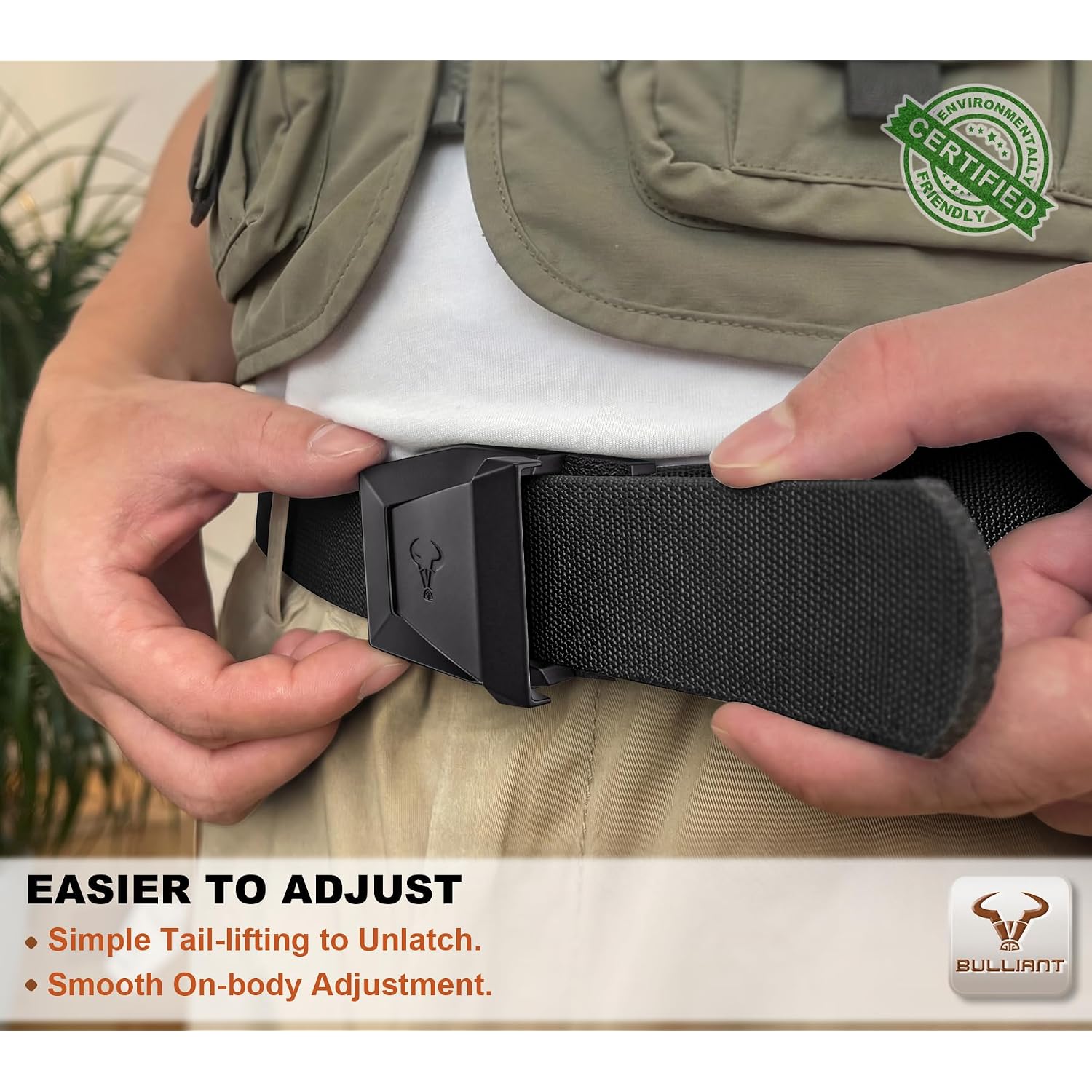 Bulliant Men Tractical Belt,Stretch Western Rigger Web Belt For Cowboy Military Heavy Duty Hiking Hunting 1.5"-Cut For Fit