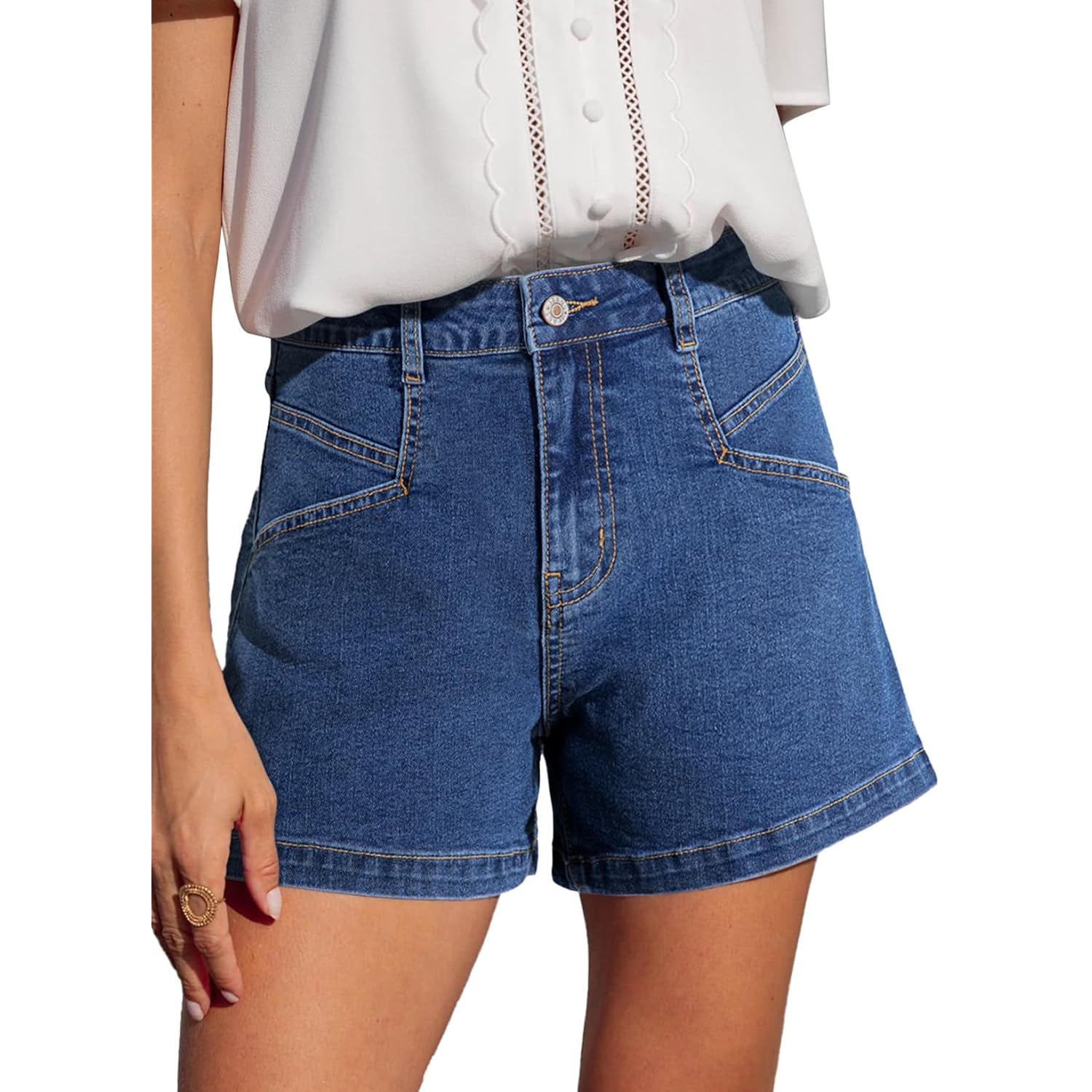 Women's Jean Shorts High Waisted Stretchy Summer Denim Shorts with Pockets