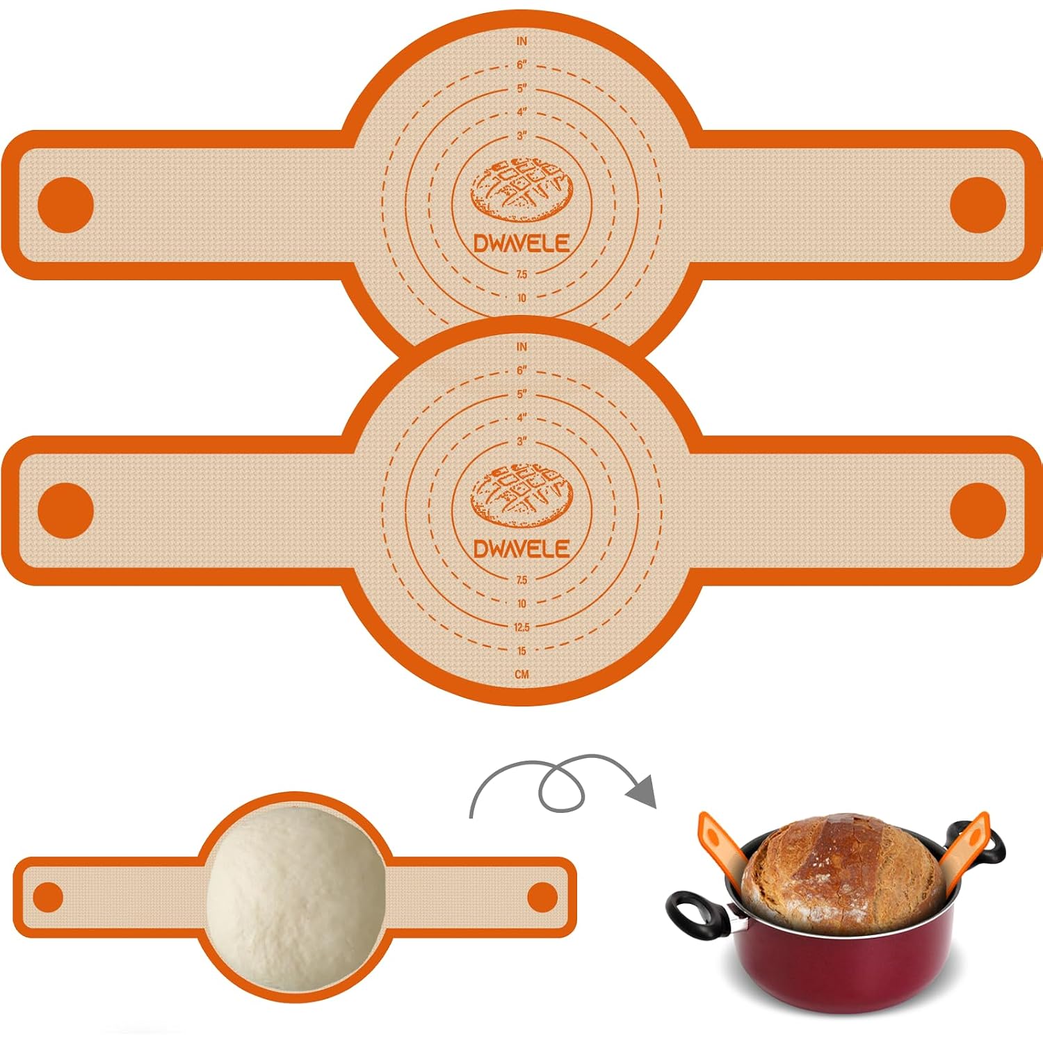Silicone Bread Sling For Dutch Oven, Non-Stick & Easy To Clean Baking Mat Set, 2 Pcs Reusable Bread Sling For Sourdough Tools ＆ Accessories