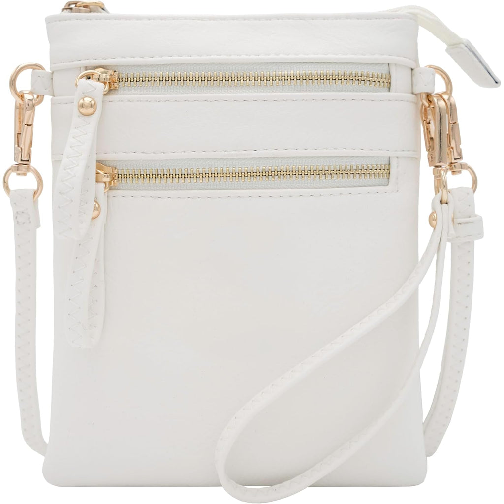 Solene Small Crossbody Bag for Women, Multi Zip Pockets with Detachable Wristlet, Lightweight Travel Purse, Cell Phone Pouch