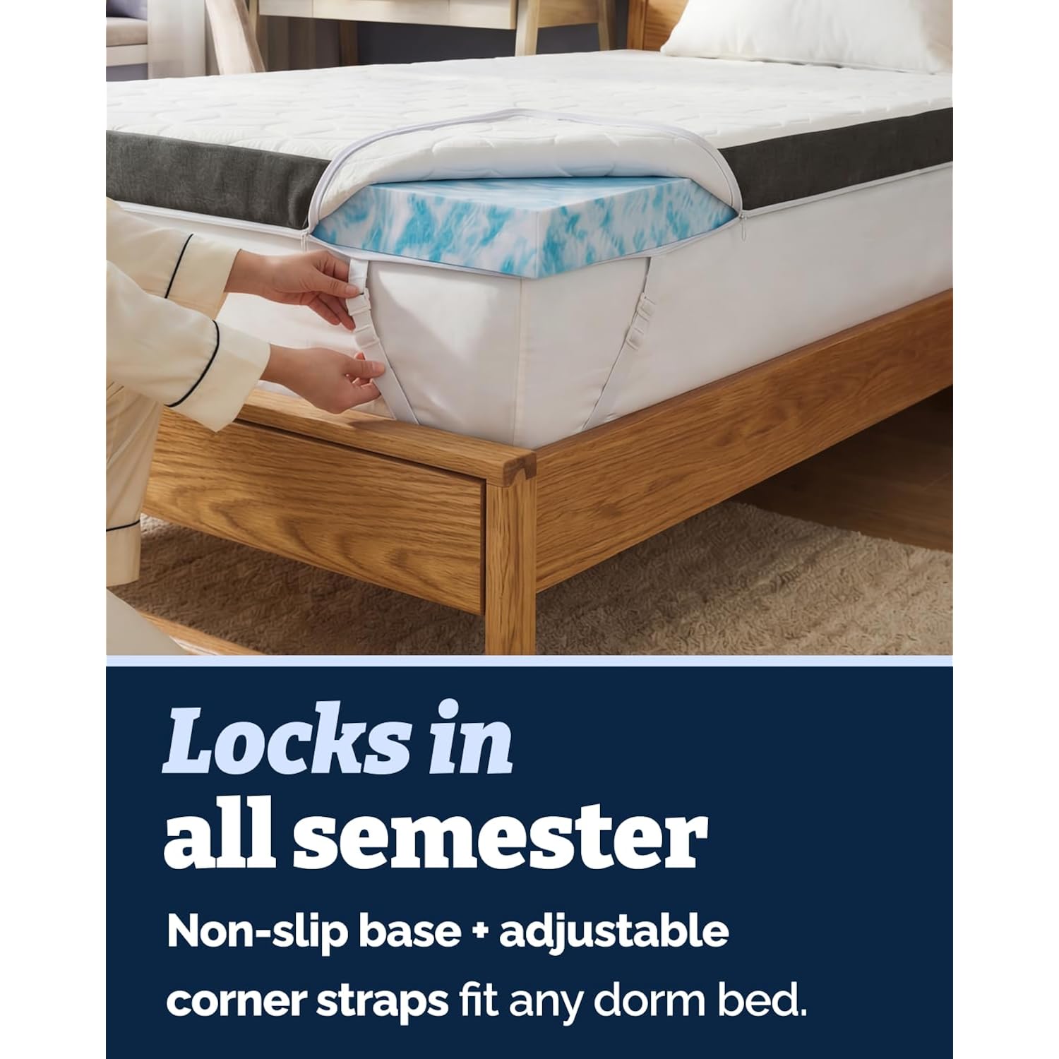 Memory Foam Mattress Topper & Cooling Cover - Dorm Room Essentials - 3 Inch