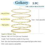 Gokeey Gold Bracelets Set for Women Non Tarnish Trendy,14K Gold Plated Dainty Stackable Paperclip Cuban Link Chain Bracelets, Simple Cute Cuff Bracelets Jewelry Set Adjustable 7"+2"