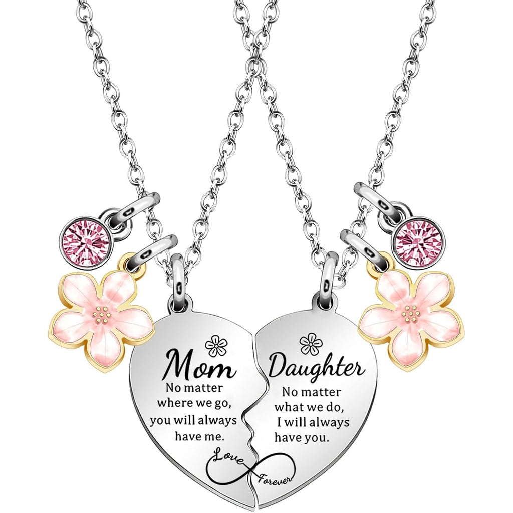 lauhonmin 2Pcs Mother Daughter Heart Matching Pendant Necklace Set Gifts For Mom Mothers Day Birthday Christmas Presents From Daughter Mothers Day Gifts for Mom