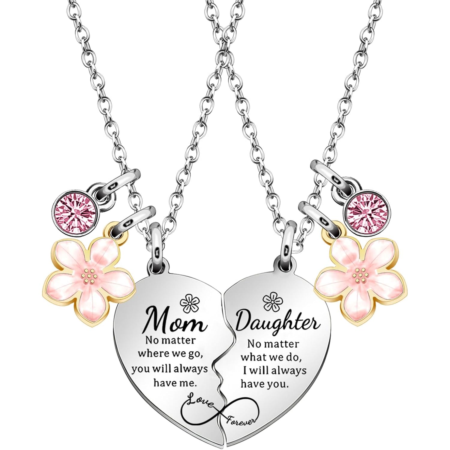 lauhonmin 2Pcs Mother Daughter Heart Matching Pendant Necklace Set Gifts For Mom Mothers Day Birthday Christmas Presents From Daughter Mothers Day Gifts for Mom
