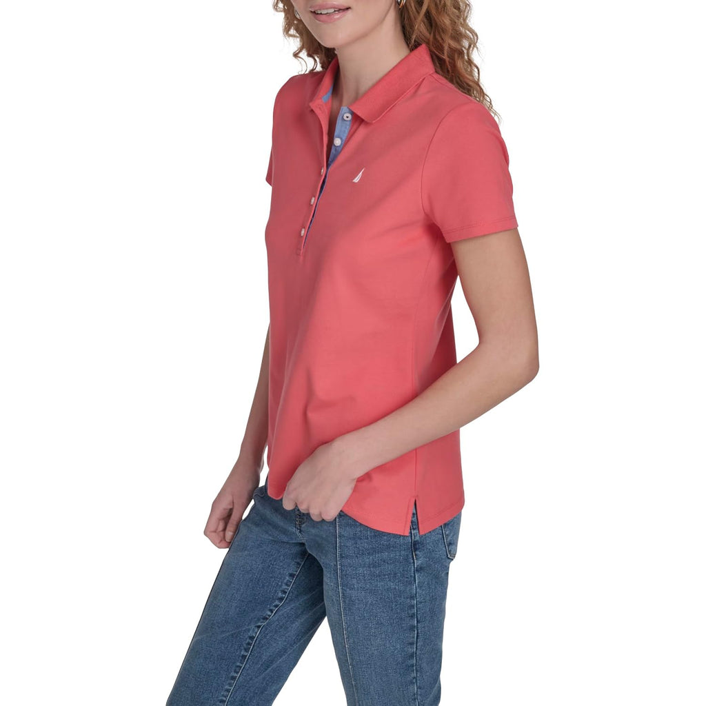 Nautica Women'S 5-Button Short Sleeve Breathable 100% Cotton Polo Shirt