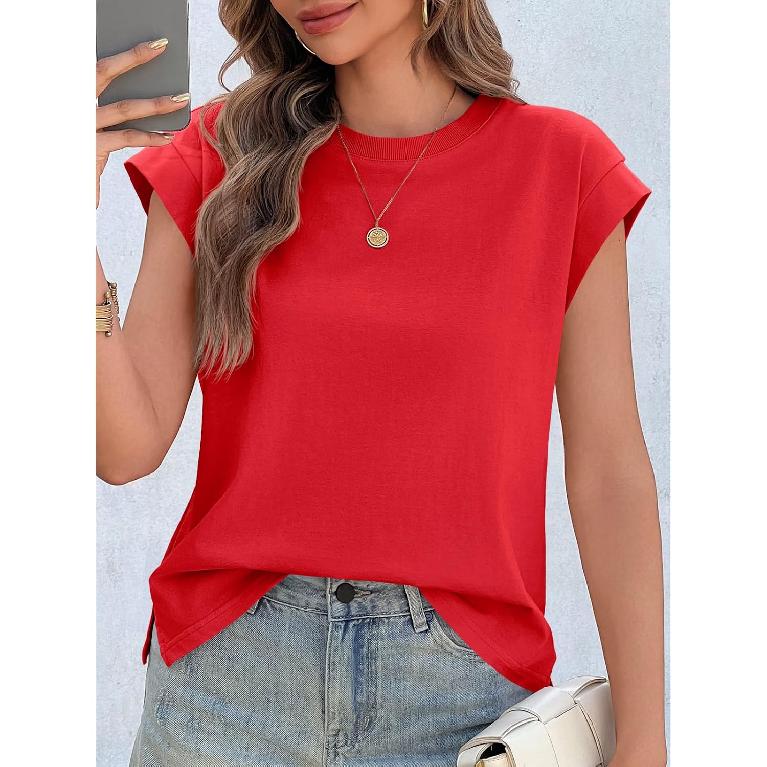 Cicy Bell Womens Cap Sleeve Tops Summer Casual Cotton T Shirts Loose Fit Crew Neck Basic Tee