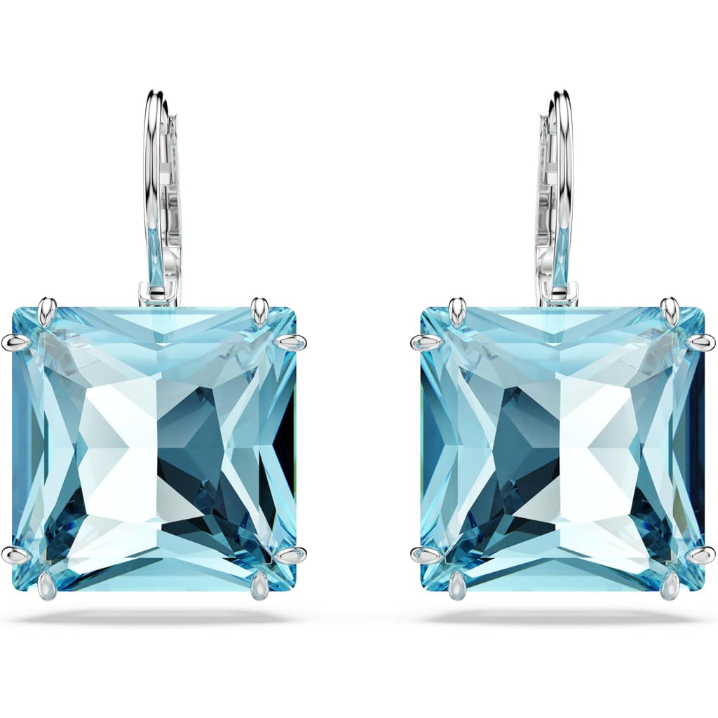 Swarovski Millenia Earrings, Square cut crystal, Blue, Rhodium plated