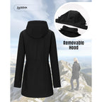 33,000Ft Women'S Waterproof Softshell Long Rain Jacket With Hood Fleece Lined Windproof Windbreaker
