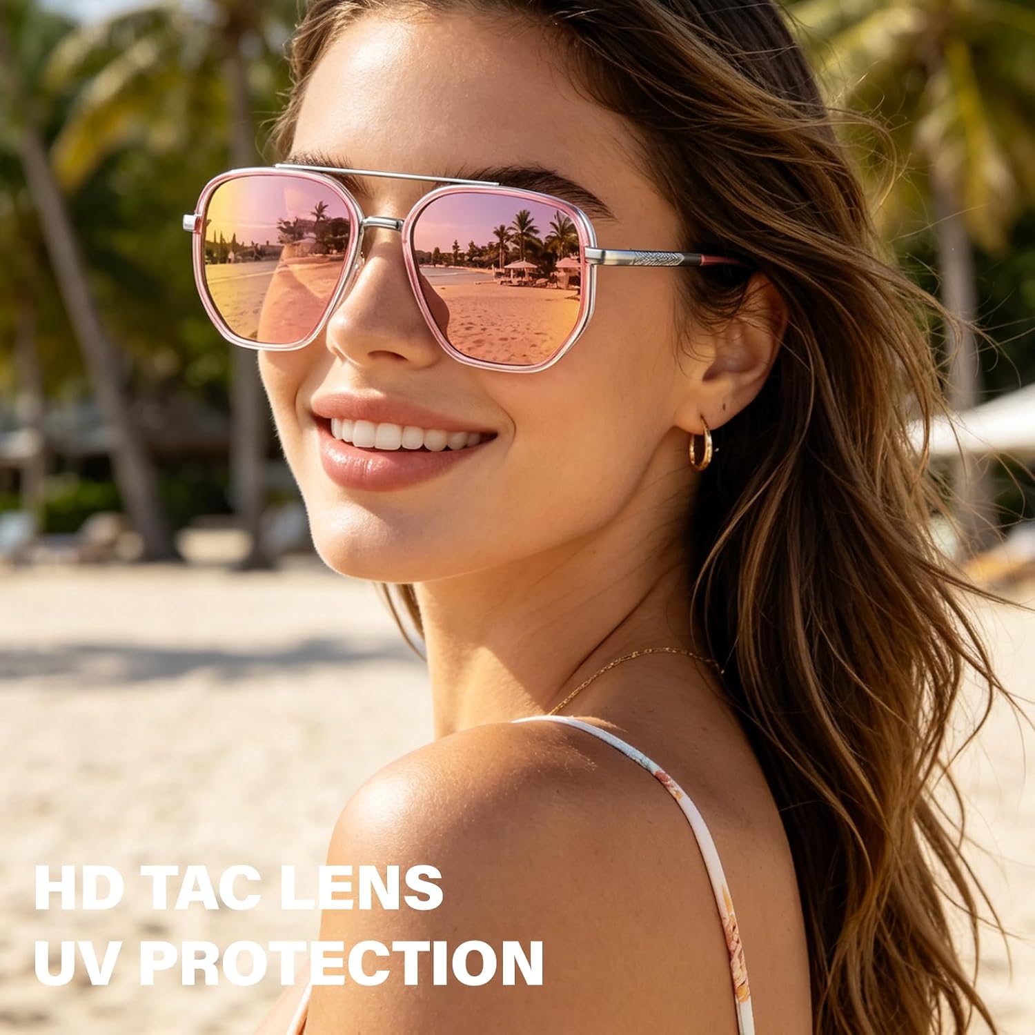 Tangle Free Polarized Aviator Sunglasses for Women UV Protection Sports Running Sun Glasses Unisex Shades Xh-1pcs-pink