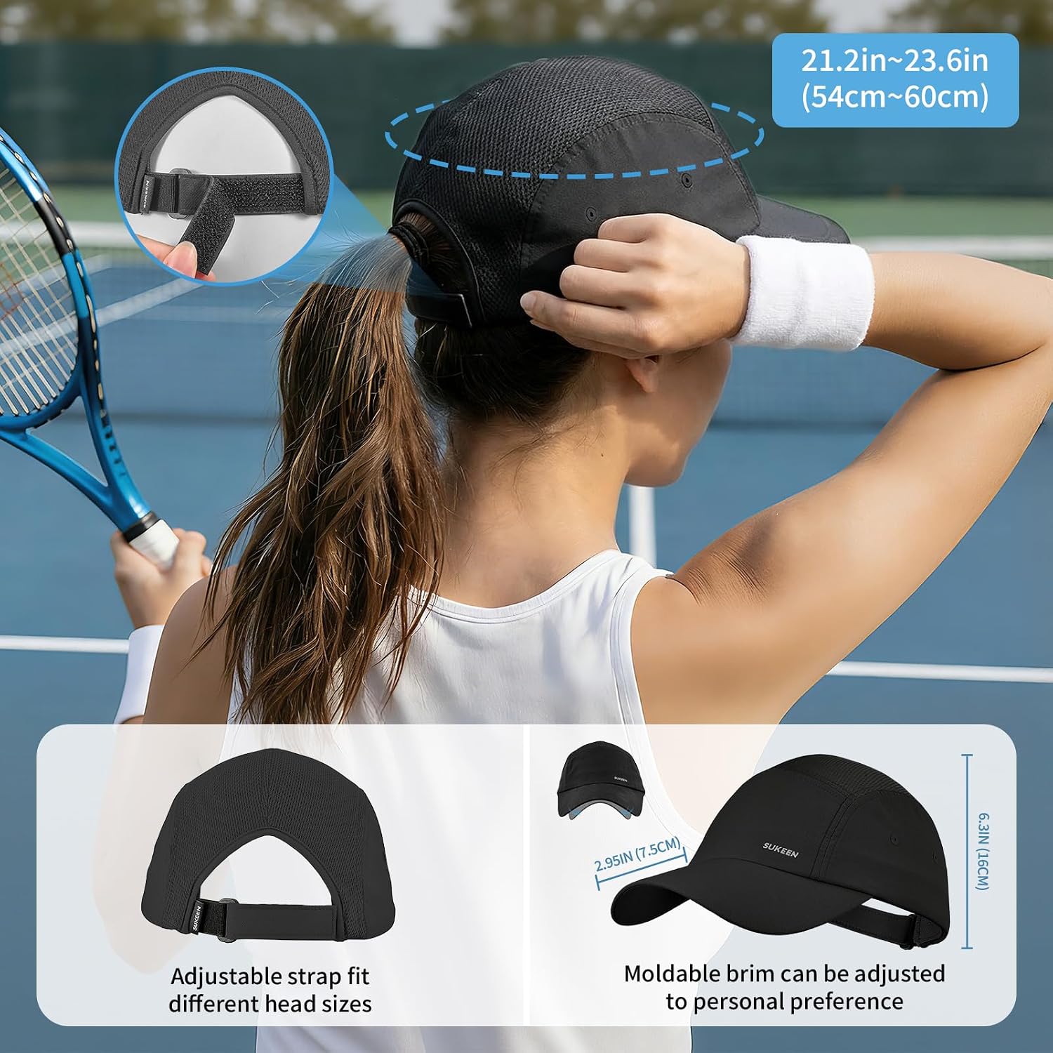 Sukeen Lightweight Baseball Cap for Women Men Running Hat with Breathable Mesh Unstructured Sports Hat for Outdoor Daily Black