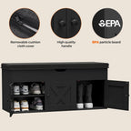Shoe Storage Bench With Lift Top & 3 Barn Doors, Entryway Bench With Removable Cushion, Adjustable Shelf, Hidden Storage Cabinet For Hallway, Living Room, Bedroom - Black
