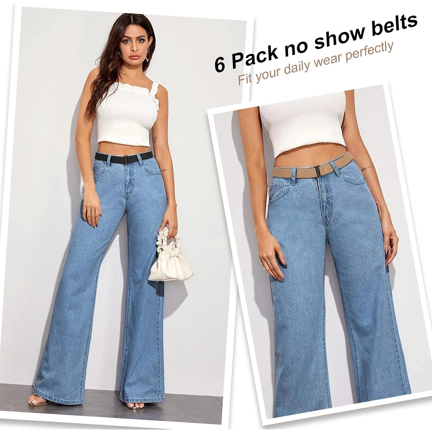 JASGOOD 3/4/5/6 Pack No Show Stretch Belts for Women Invisible Elastic Belt for Jeans Pants Shirt Sweater Tuck Band