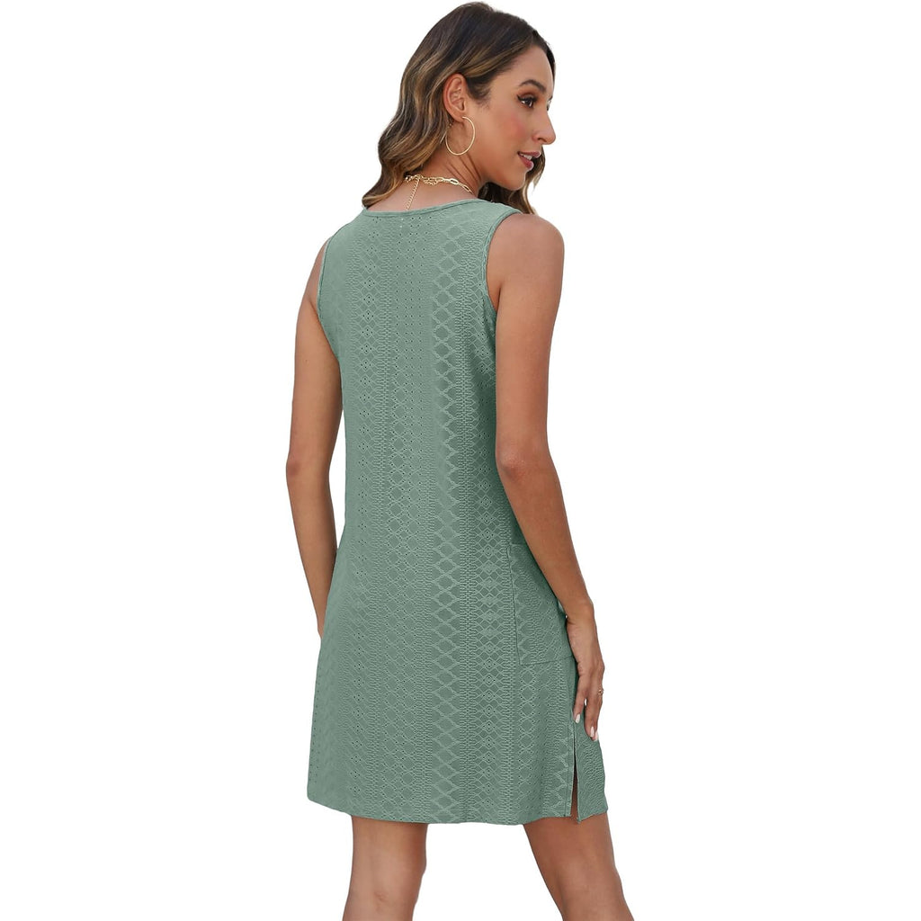 Bkrive Coverup Summer Dresses For Women 2026 Eyelet Casual Loose Sleeveless Sundresses Tank Dresses With Pockets