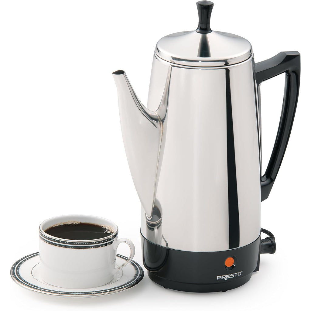 Presto 02811 Stainless Steel Electric Coffee Percolator - 12-Cups, Easy-Pour Spout, Stay-Cool Handle, Make 2-12 Cups