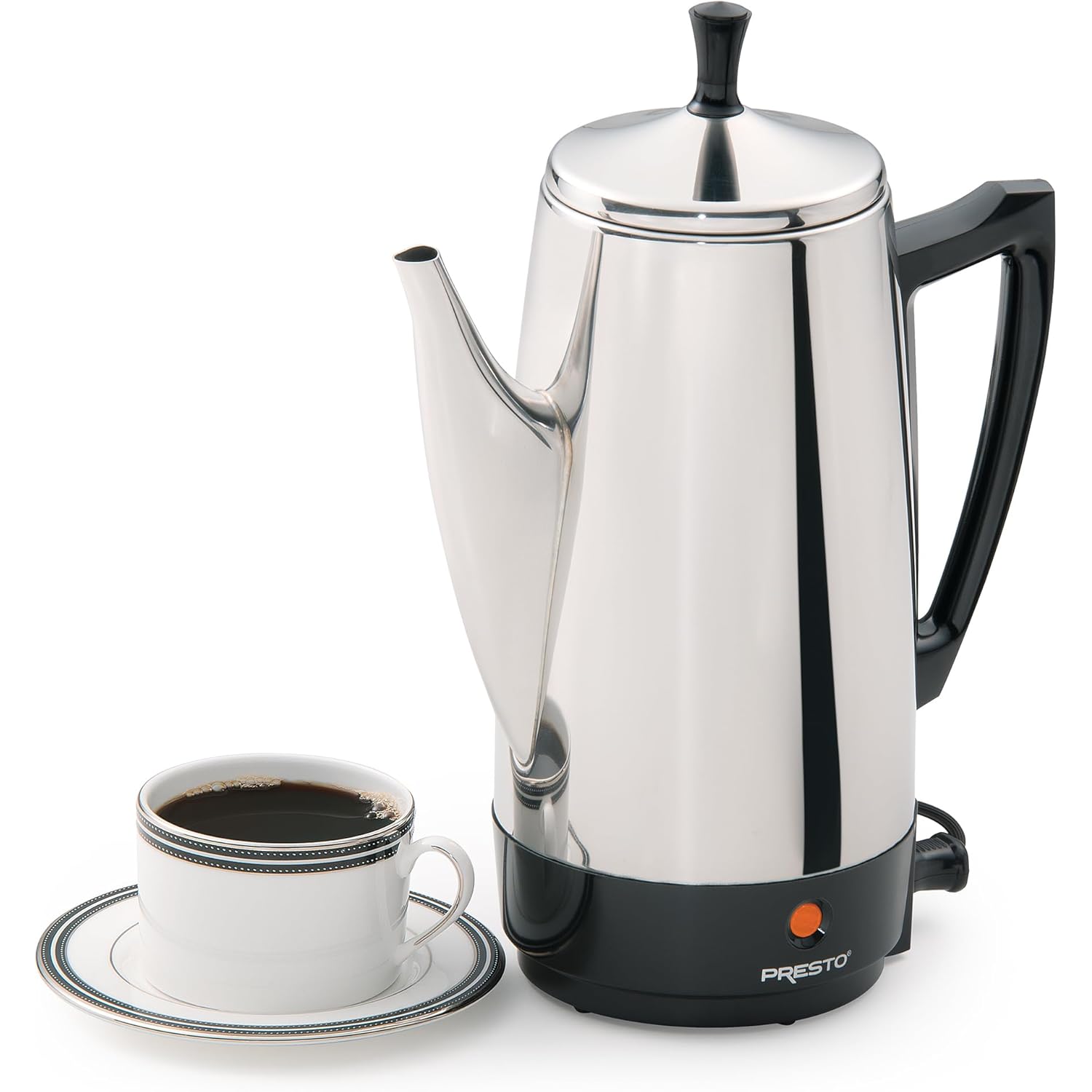 Presto 02811 Stainless Steel Electric Coffee Percolator - 12-Cups, Easy-Pour Spout, Stay-Cool Handle, Make 2-12 Cups
