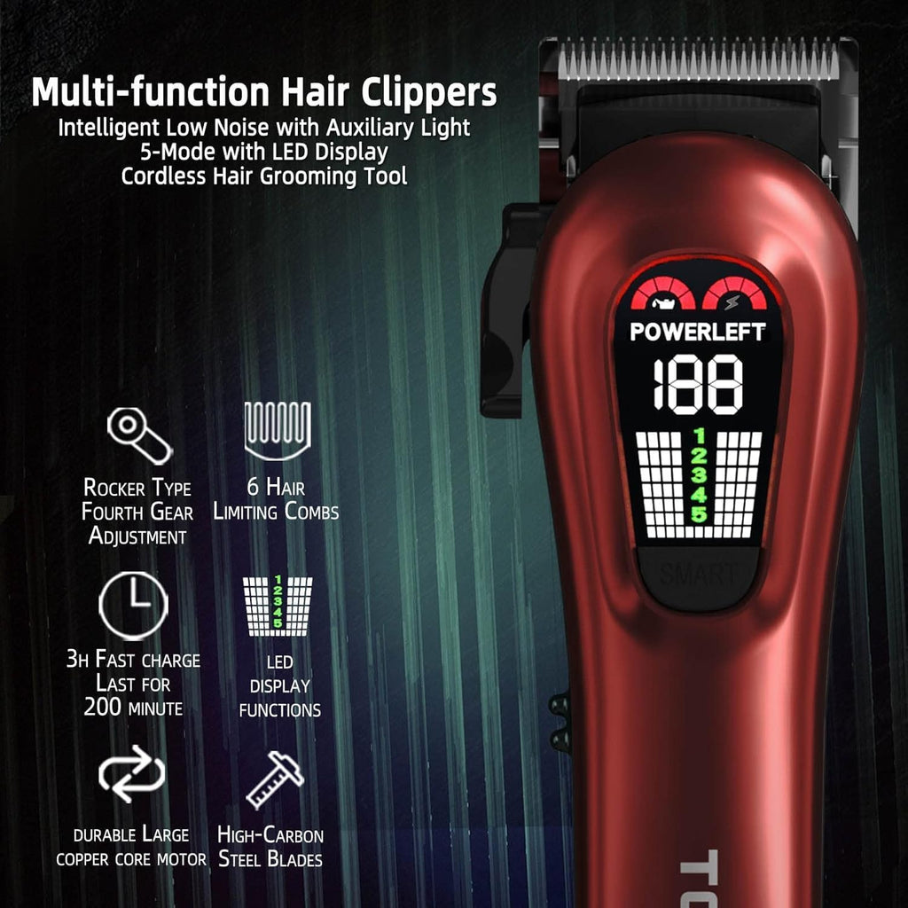 Tcmky Hair Clippers For Men Professional Clippers For Men Cordless&Corded Barber Clippers For Hair Cutting & Grooming. Rechargeable Hair Trimmer Kit For Household (Red)
