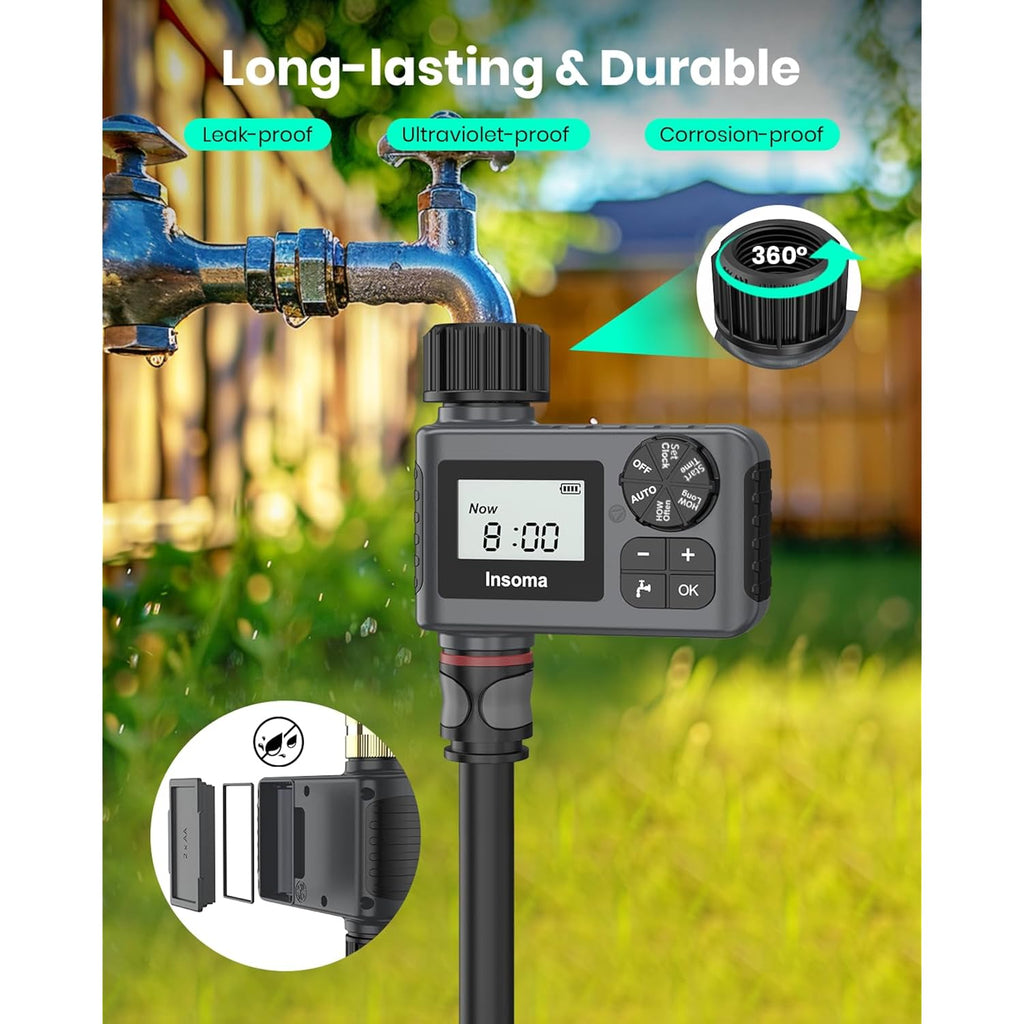 Outdoor Garden Hose Faucet Timers, Programmable Water Sprinkler Timer With Rain Delay/Manual/Automatic Drip Irrigation And Lawn Watering System For Yard, 1 Outlet