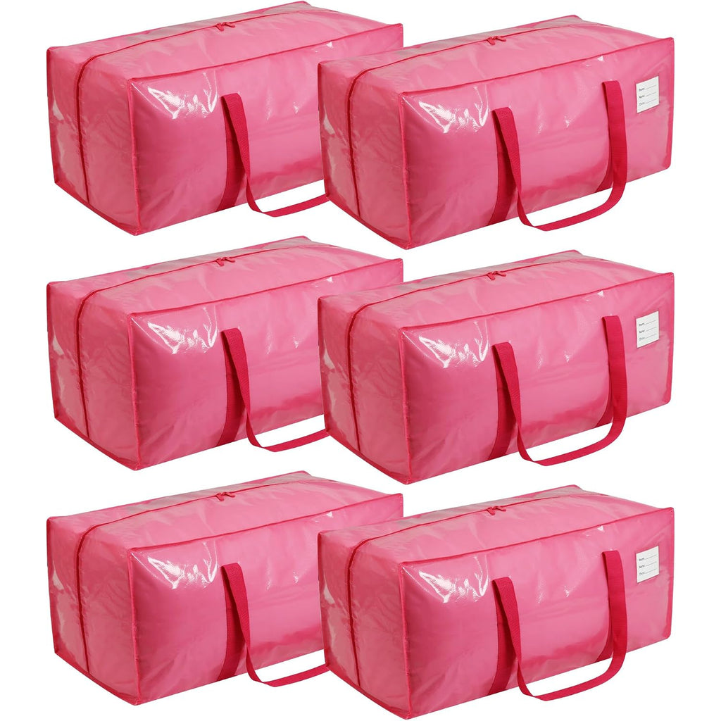 Vtsvts 6 Pack Extra Heavy Duty Large Moving Bags With Comfortable Handle & Strong Zipper,Storage Totes For Space Saving Moving Storage College Supplies Alternative To Moving Box,Pink