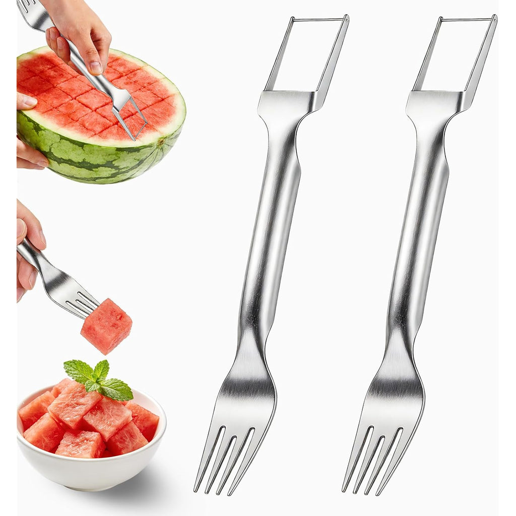 Watermelon Fork Slicer Cutter, 2-In-1 Stainless Steel Watermelon Slicer & Fruit Fork, Summer Kitchen Gadget For Bbq Parties, Camping & Rv Adventures