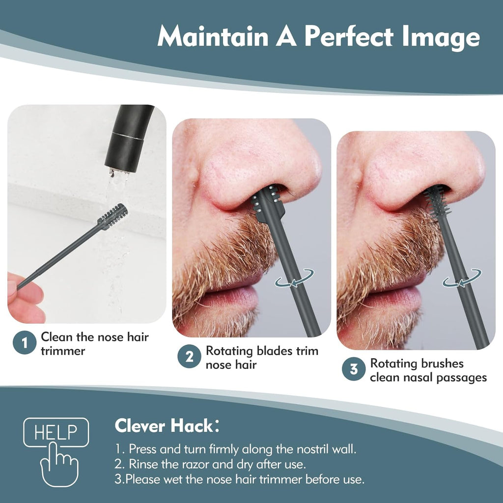 5PCS 2-in-1 Nasal Hair Cutter, Double-Sided Nose Hair Trimmer Upgrade, Manual Nose Trimmer Portable with Soft Cleaning Brush for Women and Men (Gray)