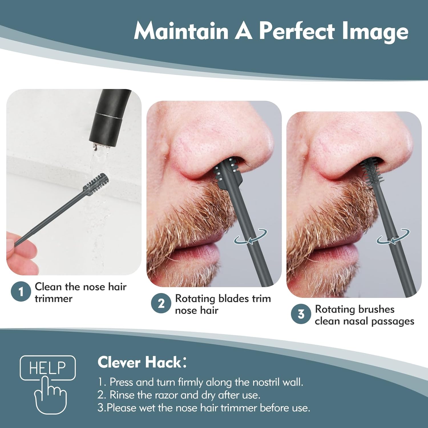 5PCS 2-in-1 Nasal Hair Cutter, Double-Sided Nose Hair Trimmer Upgrade, Manual Nose Trimmer Portable with Soft Cleaning Brush for Women and Men (Gray)