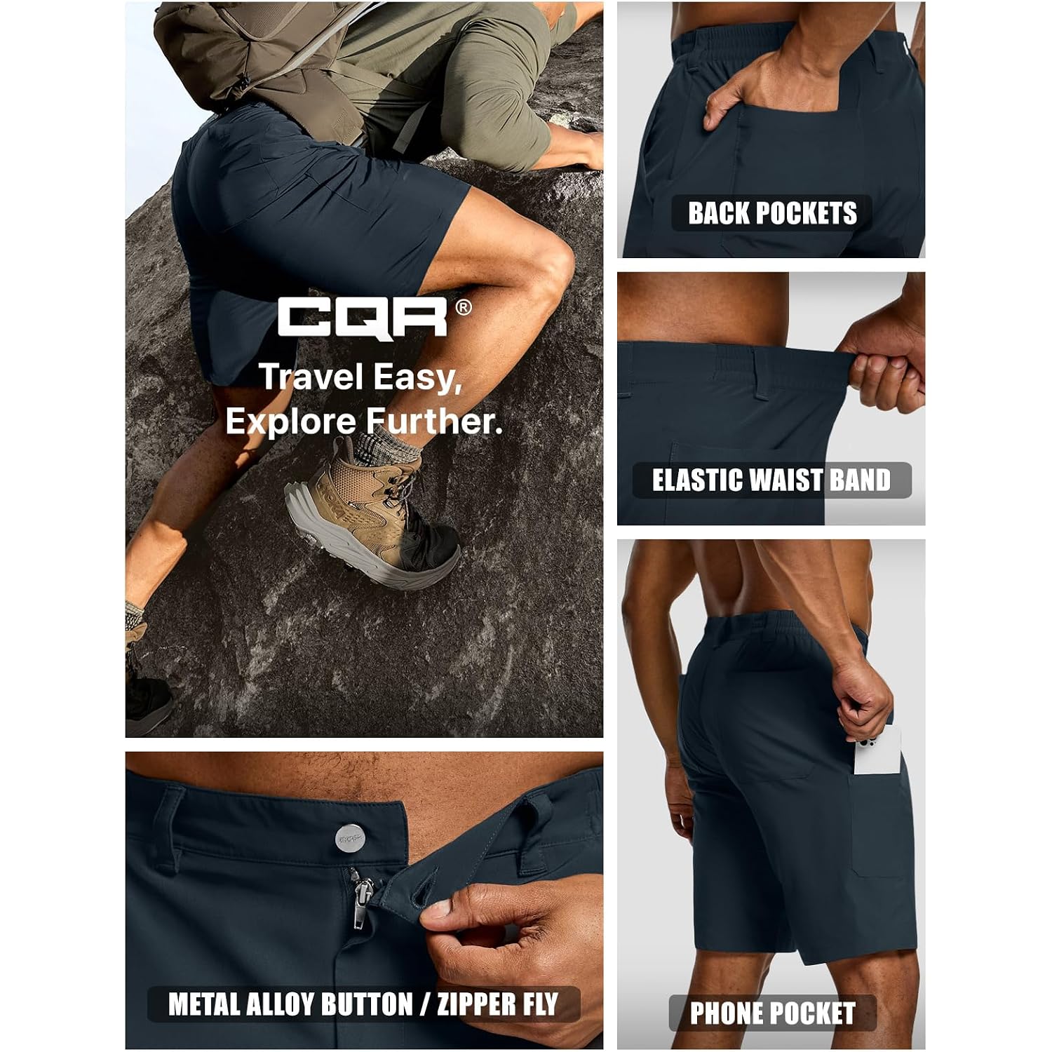 Cqr Men'S Quick Dry Stretch Hiking Cargo Shorts, Lightweight Water Resistant Tactical Casual, Golf & Outdoor With Pockets