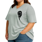 rosemia Plus Size Tops for Women Oversized Casual Tops V Neck Short Sleeves Basic Tees 2026 Green Smile