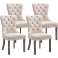 Velvet Dining Chairs Set Of 4, Upholstered High-End Tufted Dining Room Chair With Nailhead Back Ring Pull Trim Solid Wood Legs, Nikki Collection Modern Style For Kitchen, Beige