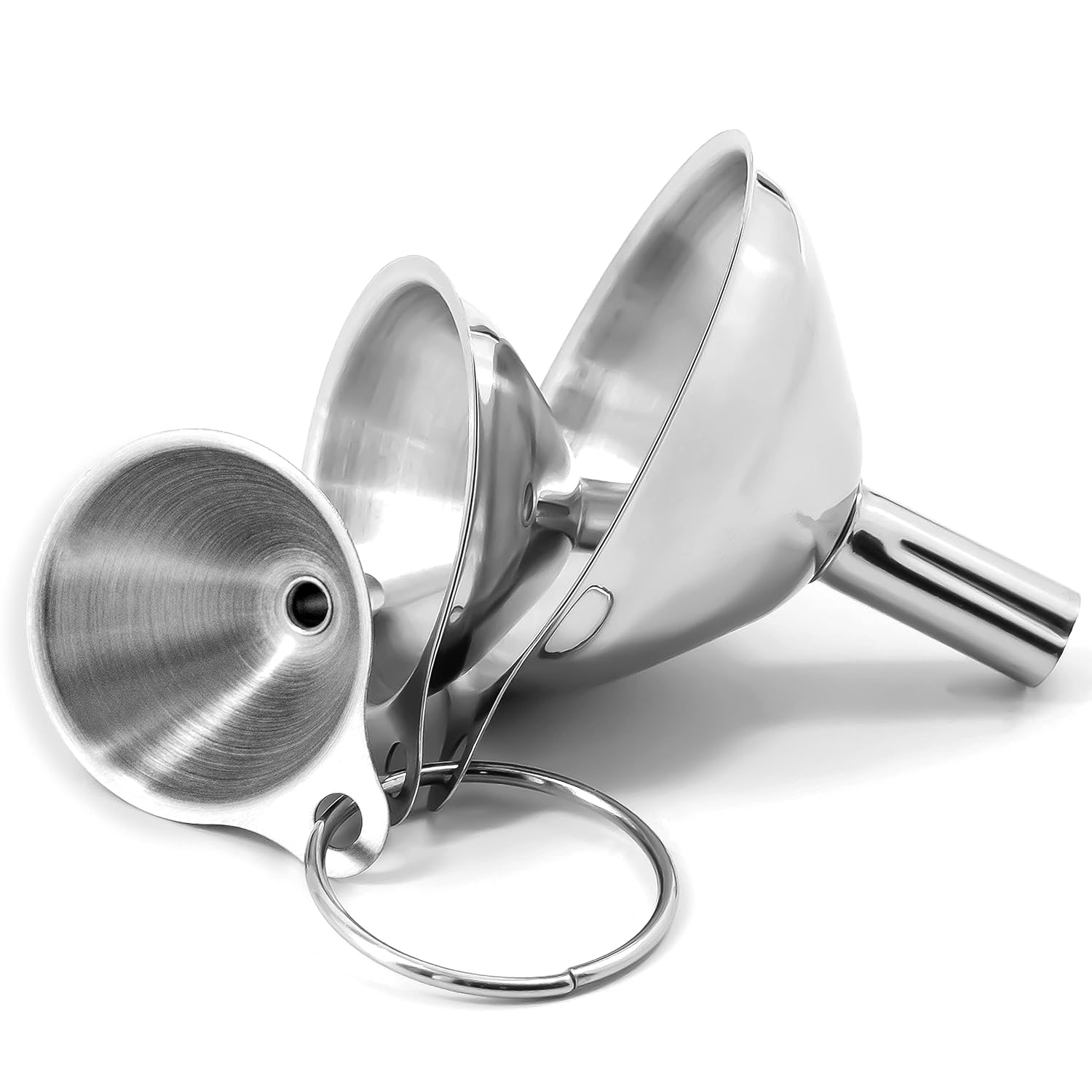 Anaeat Stainless Steel Mini Kitchen Funnel Set, 3 Pack Durable Metal Filling Funnels For Transferring Liquid, Dry Ingredients, Cosmetic Lotion, Fluid, Spices, Powder - Food-Grade & High Heat Resistant
