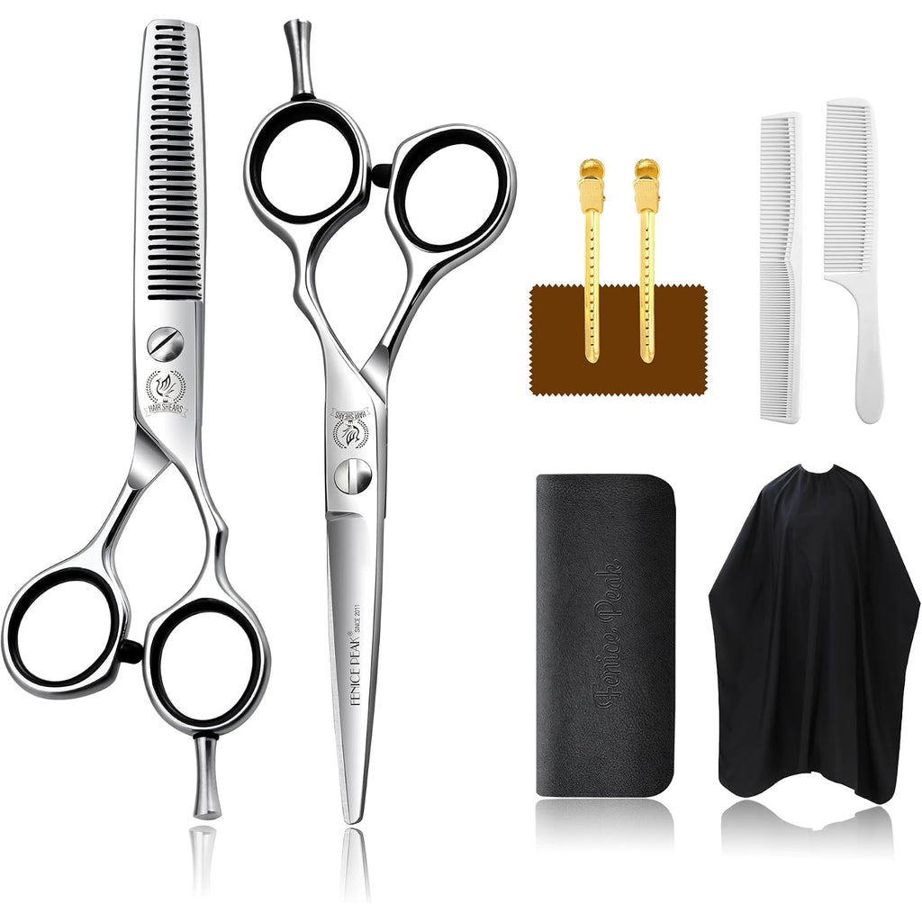 5.5'' Hair Cutting Scissors Set, Professional 440C Stainless Steel Barber Shears Kit With Cutting & Thinning Scissors, 9 Pcs Hairdressing Tools For Men Women Salon Home Use
