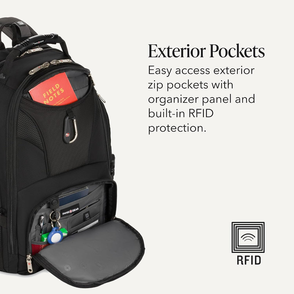 Swissgear 1900 Scansmart Laptop Backpack, Fits Most 17-Inch Laptops, Tsa-Friendly Lay-Flat Design, Rfid Protection, And Tablet Pocket, Black, 31L, 18.5-Inch