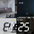 Digital Clock 3D Led Wall Clock For Living Room Decor 9.7" Alarm Clocks Black Clock Wall Decor Digital Wall Clock,Remote Control/Dimmer/Date/Temperature
