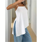 SHENHE Women's Summer Long Camisole Top Asymmetrical Split Hem Spaghetti Strap Cami Tank