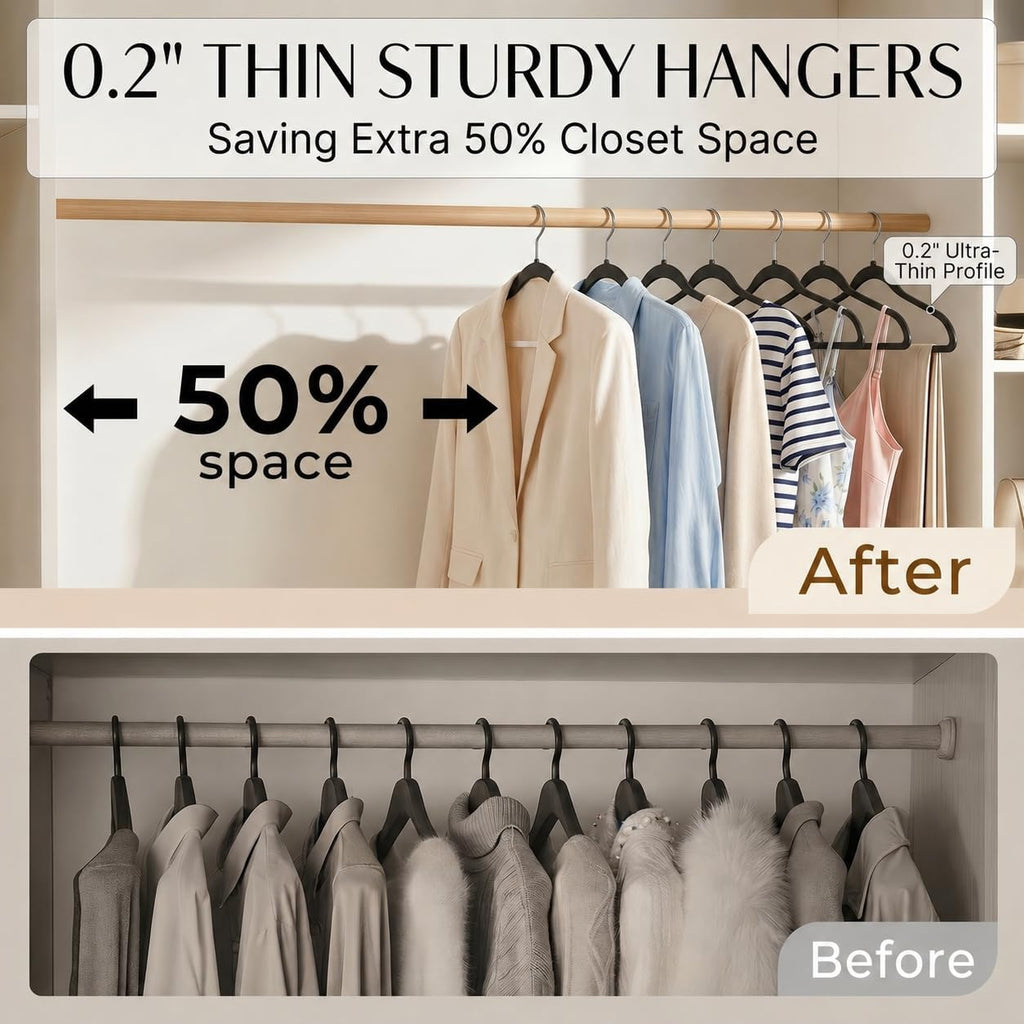 Plastic Hangers 50 Pack, Heavy Duty Plastic Hangers For Clothes - Non-Velvet Slim Hangers With 360° Swivel Hook & Clothes Thin Hanger - Durable Coat Hangars, Space Saving Hanger - Black