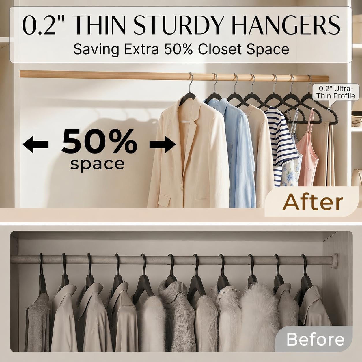 Plastic Hangers 50 Pack, Heavy Duty Plastic Hangers For Clothes - Non-Velvet Slim Hangers With 360° Swivel Hook & Clothes Thin Hanger - Durable Coat Hangars, Space Saving Hanger - Black
