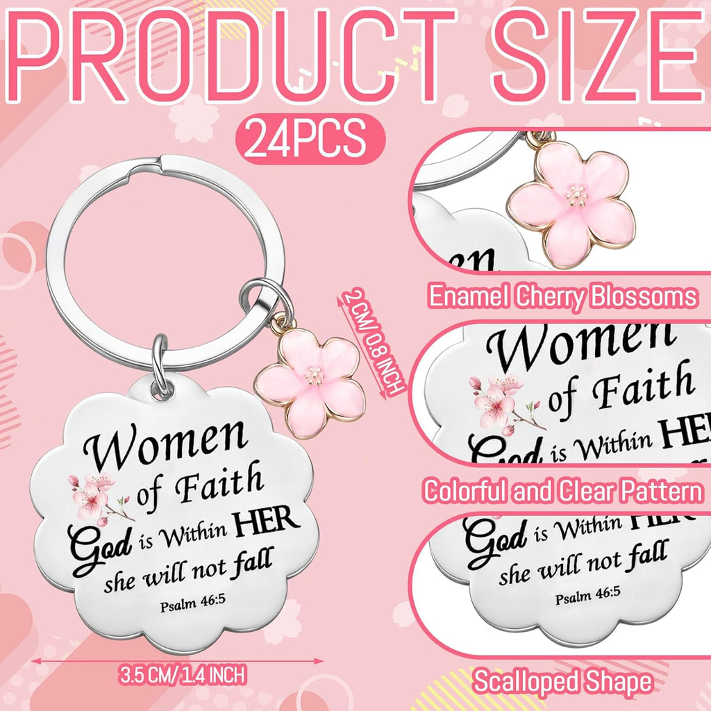 Cunno Christian Gifts Bulk Mother's Day Church Gifts Religious Keychain Bulk Scalloped with Enamel Sakura Woman of Faith