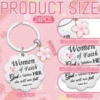 Cunno Christian Gifts Bulk Mother's Day Church Gifts Religious Keychain Bulk Scalloped with Enamel Sakura Woman of Faith
