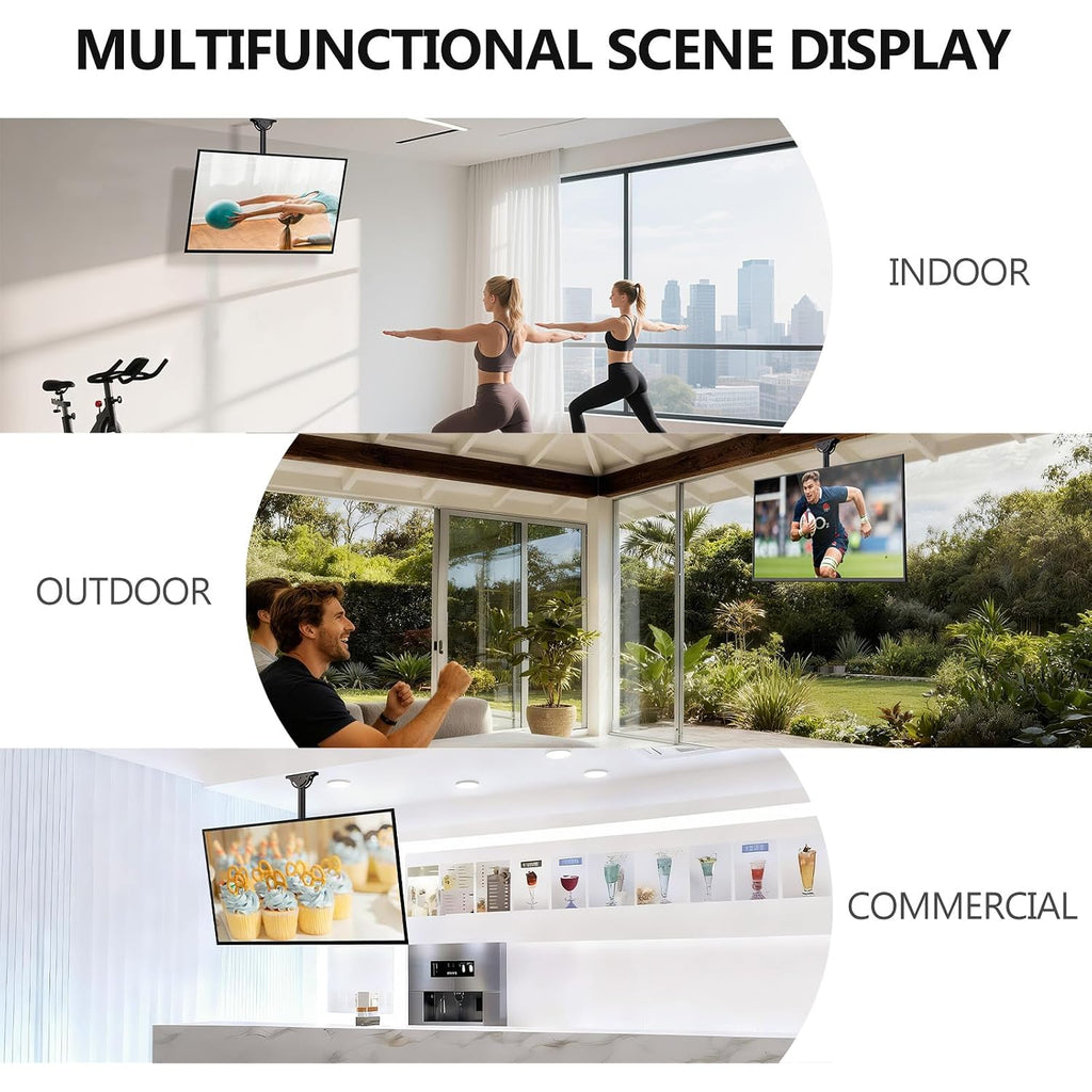 Wali Ceiling Tv Mount For 26-65 Inch Lcd Led Oled 4K Tvs, Hanging Pole Ceiling Mount Tv Bracket Up Down, Tv Ceiling Mounts For Gym Patio Gazebo, Up To 110 Lbs, Max Vesa 400X400Mm (Cm2665), Black
