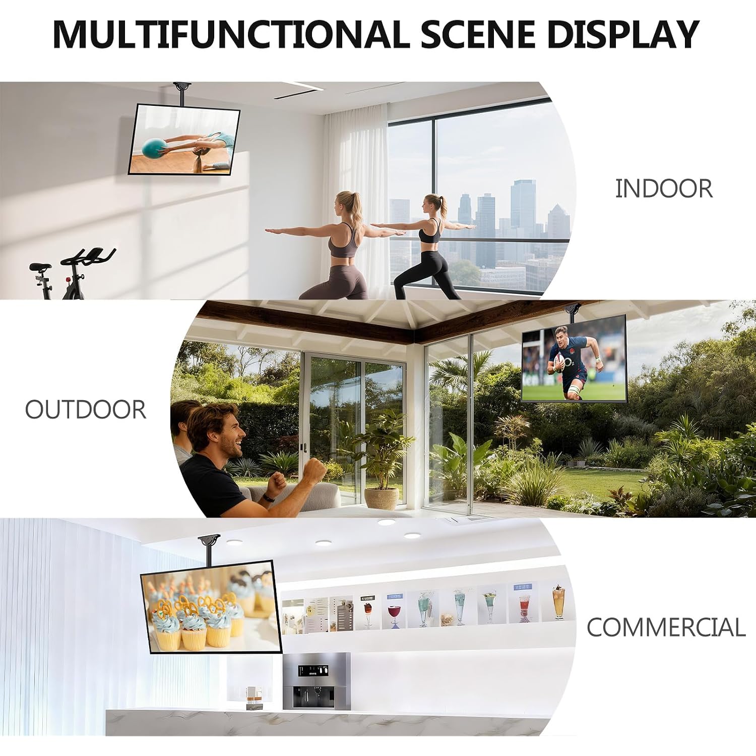 Wali Ceiling Tv Mount For 26-65 Inch Lcd Led Oled 4K Tvs, Hanging Pole Ceiling Mount Tv Bracket Up Down, Tv Ceiling Mounts For Gym Patio Gazebo, Up To 110 Lbs, Max Vesa 400X400Mm (Cm2665), Black