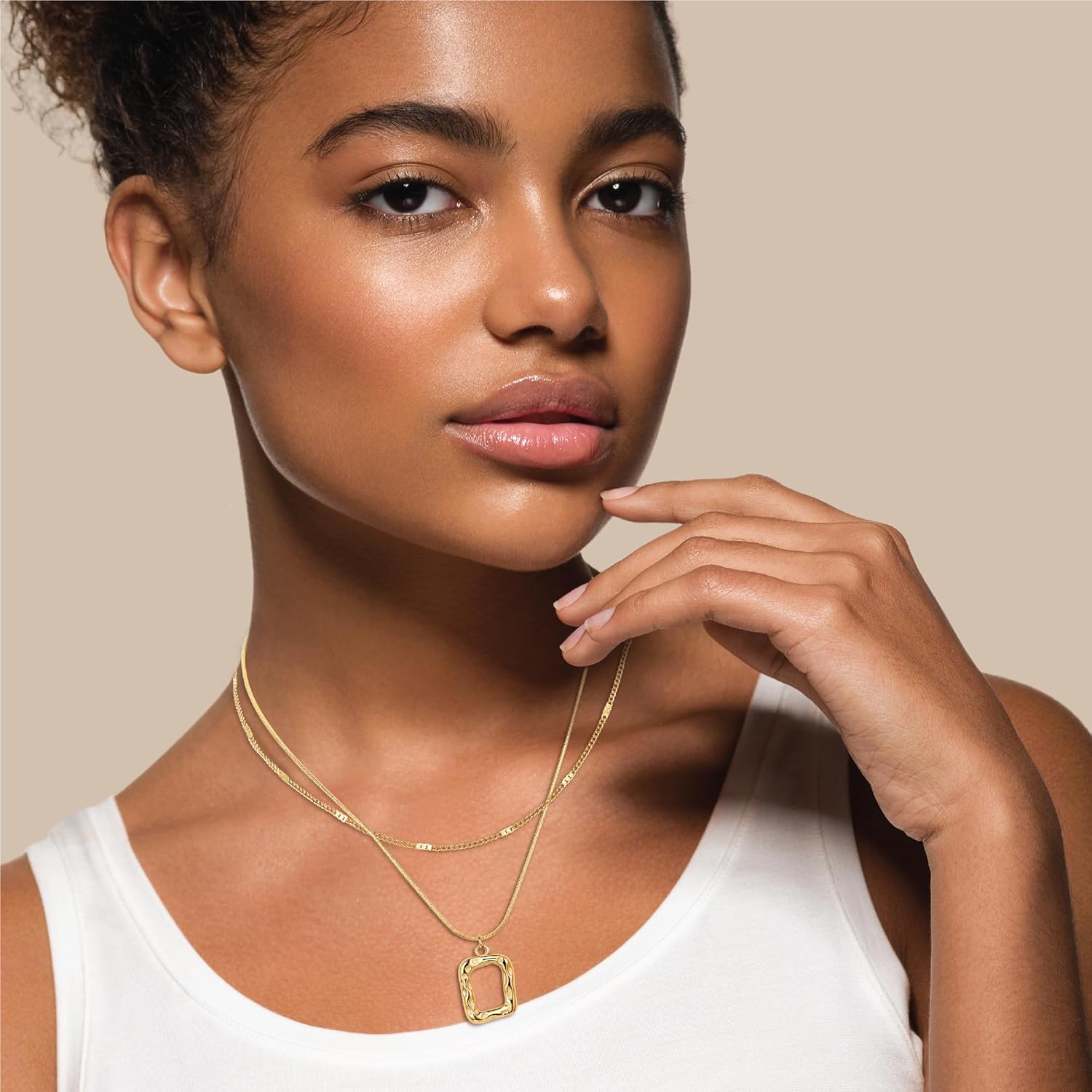 Evabelle Gold Layered Necklace for Women Trendy Jewelry 14K Real Gold Plated Chunky Chain Stackable Necklaces Dainty Choker Necklaces Rectangle Square Pendant