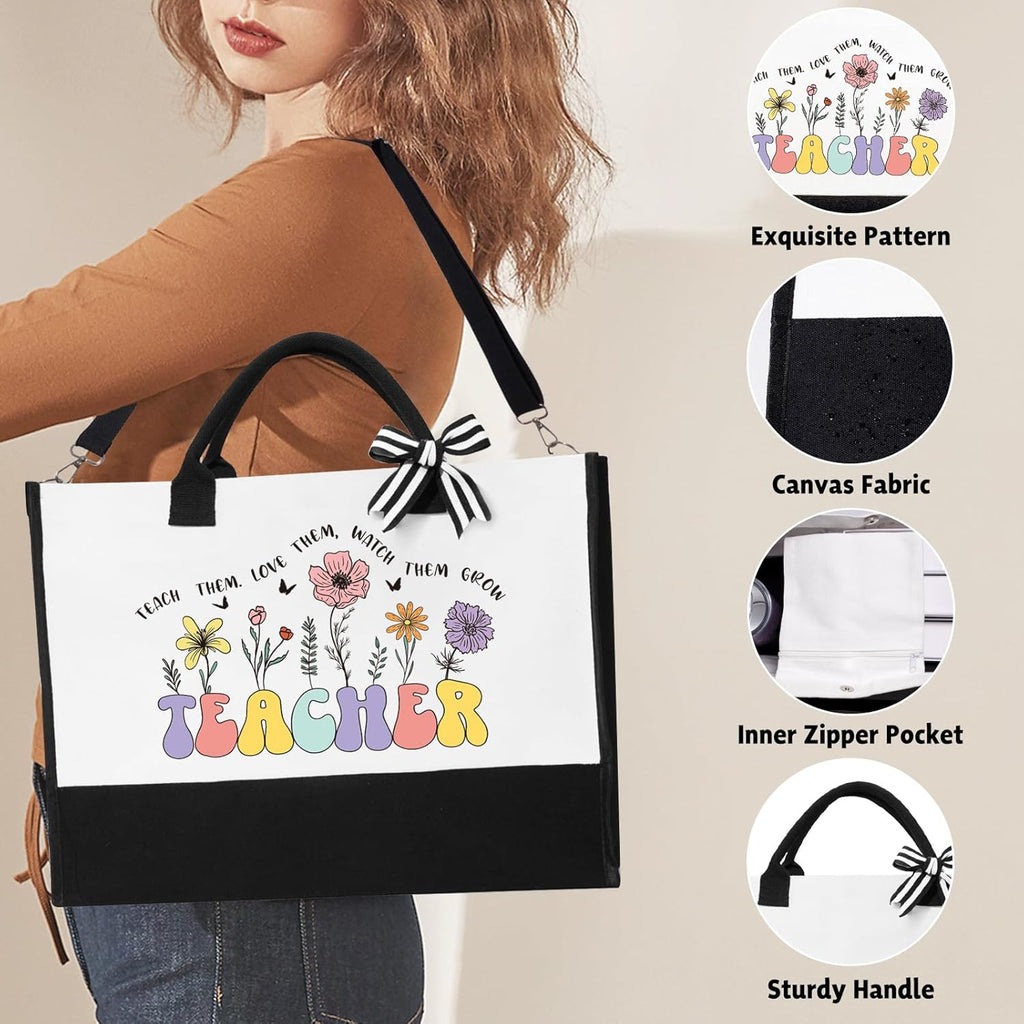 iAOVUEBY Teacher Appreciation Gifts, Best Teacher Gifts for Women, End of Year Teachers Gift from Student, Teachers Birthday Retirement Christmas Thank You Gift Baskets for Women, Canvas Tote Bag